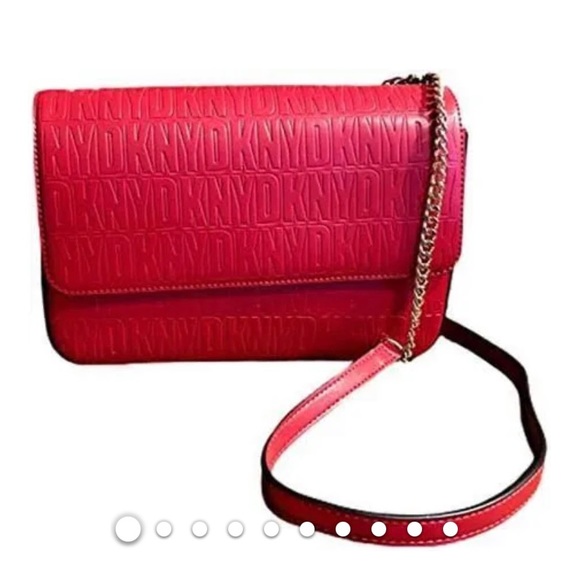Dkny Sina Flap Medium Shoulder Bag Red Embossed